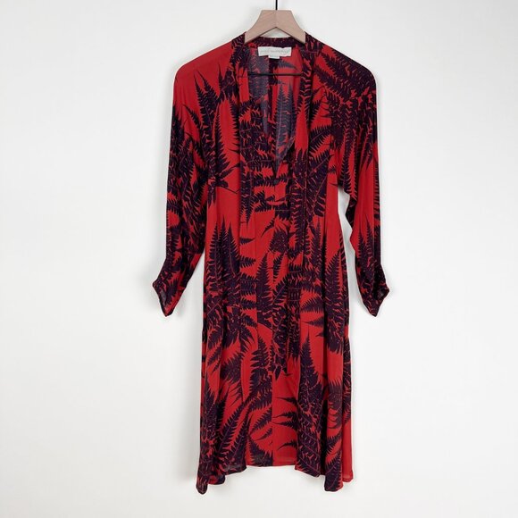 Stella McCartney 100% Silk Dress Mini Midi Pussy Bow Fern Print Runway Designer - Picture 2 of 11